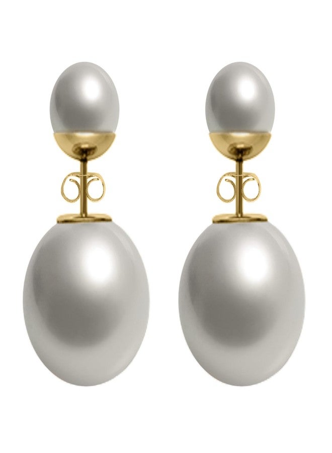 HighSpark Double Sided Pearl Earrings - Pearl Front Back Earrings - Many Styles - Stunning Gift - GD-White - Image 1